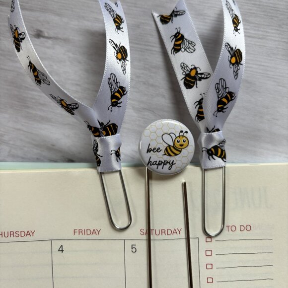 Bee Happy Jumbo Planner Clip Set - Cute Bee Ribbon Paperclips for Planners, Jour - Picture 4 of 4